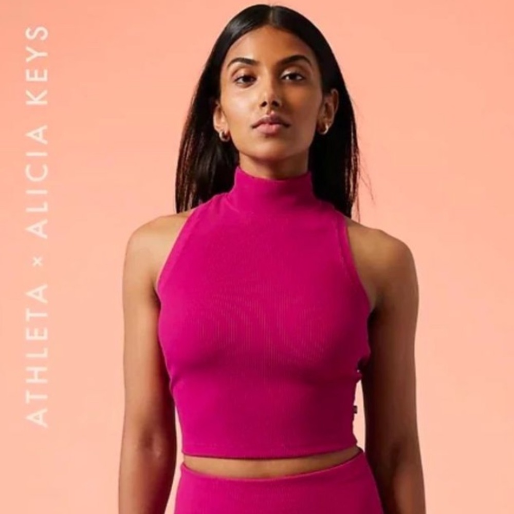 Athleta X Alicia Keys high neck ribbed cropped tank top size XXS - Fuchsia Pink